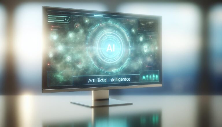 Interfaz de inteligencia artificial en una pantalla digital, con visualizaciones de datos interactivas en un entorno luminoso y futurista.